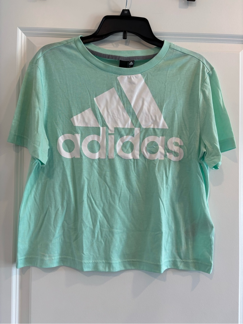 adidas Mint Green Cropped Short Sleeve Logo Tee
